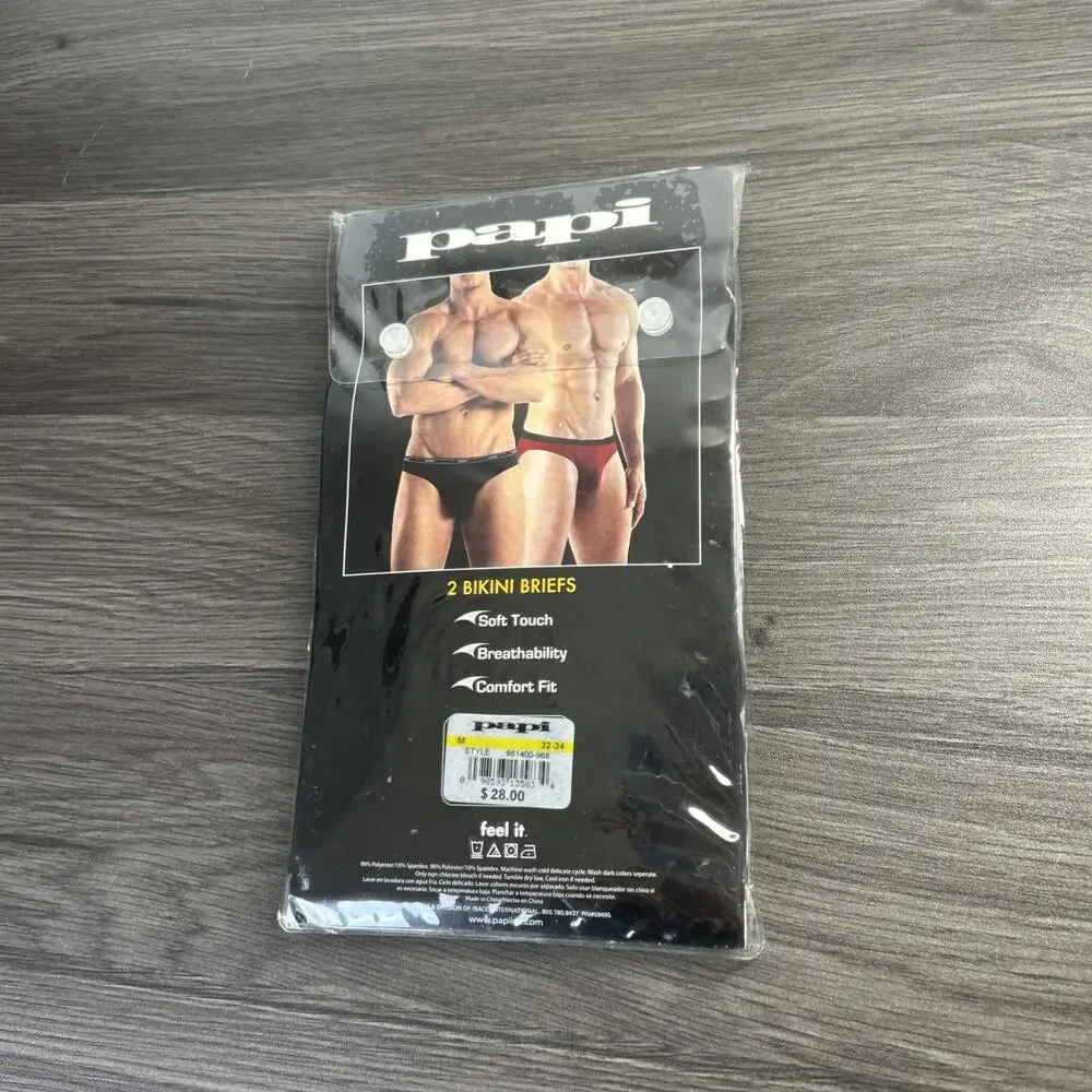 PAPI Techno Stretch Men’s Bikini Briefs 2 Pcs Size M 32-34 New Sealed Blue Black